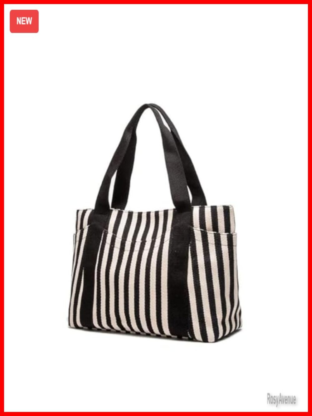 Canvas Tote Bag for Women Striped Shoulder Handbag Multi-Pockets Zipper